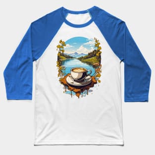 Coffee Cup with a Mountain Lake view design Baseball T-Shirt